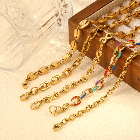 Armband Vergoldeter Edelstahl Geometrische Klobige Kette Kaffeebohnenglieder Infinity Stil Für Damen Schmuck