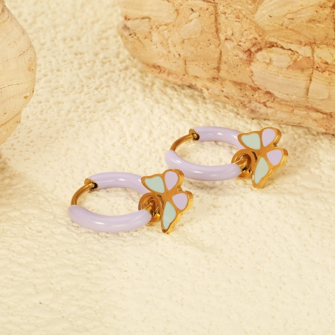 Vlinder Hoop Oorbellen Verguld Roestvrij Staal Emaille Zoet Blauw Paars Sieraden Voor Vrouwen