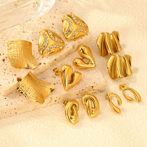 Geometric Stud Earrings Gold Plated Jewelry With Stainless Steel Earring Post Heart Irregular For Women