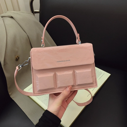 Borsa a Tracolla da Donna in Pelle PU con Motivo a Blocchi di Cioccolato Borsa a Mano di Moda Borsa a Spalla Quadrata