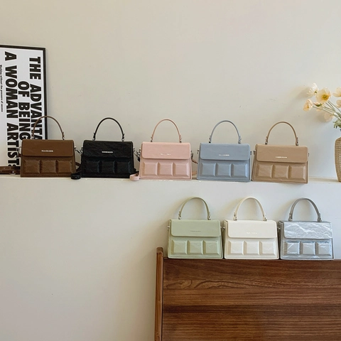 Borsa a Tracolla da Donna in Pelle PU con Motivo a Blocchi di Cioccolato Borsa a Mano di Moda Borsa a Spalla Quadrata