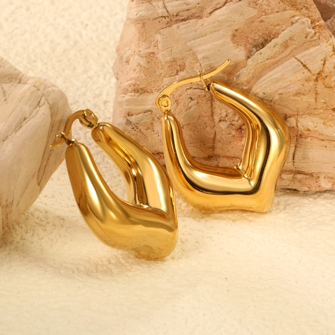 Edelstahl Chunky Creolen Vergoldet Spiegelpoliert Rund Kugel Geometrisch Wassertropfen Minimalistischer Schmuck Damen