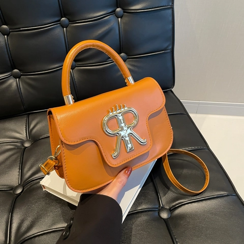 Fashion Women Crossbody Bag PU Leather Small Square Handbag With Metallic Logo And Top Handle Versatile Casual Style