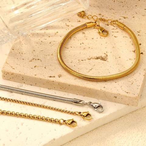 Bracciale Minimalista In Acciaio Inossidabile A Catena Di Serpente E Veneziana Oro 18K Gioielli Regolabili Donna