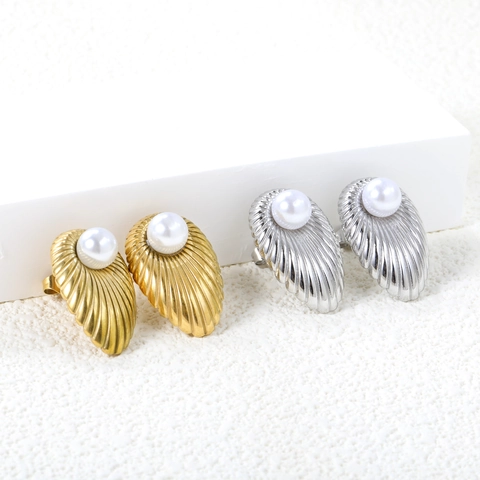Vintage Franse Stijl Bloem Geometrische Kunstparel Oorbellen 18K Verguld Roestvrij Staal Studs Elegante Sieraden Dames