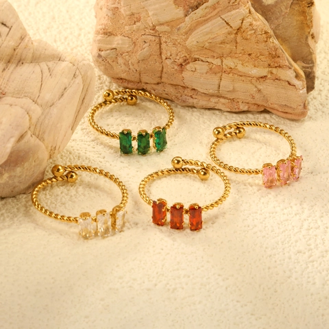 Vintage Open Ring Van Verguld Roestvrij Staal Met Zirkoon Verstelbaar Geometrisch Bloem Sieraden Voor Vrouwen