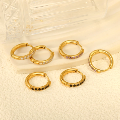 Geometric Hoop Earrings Gold Plated Stainless Steel With Cubic Zirconia Small Hinged Huggie Jewelry For Women Lightweight
