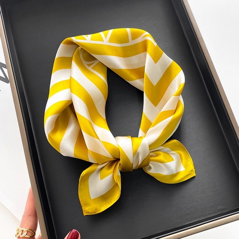 Elegant Square Scarf Mulberry Satin Geometric Stripe Pattern Fashion Necktie For Women Office Career Style Smooth