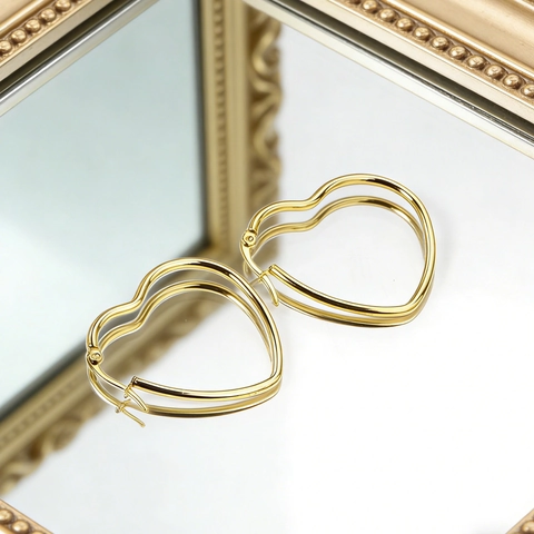 Heart Hoop Earrings Stainless Steel Gold Plated Minimalist Geometric Fashion Jewelry For Women Anti-Allergic