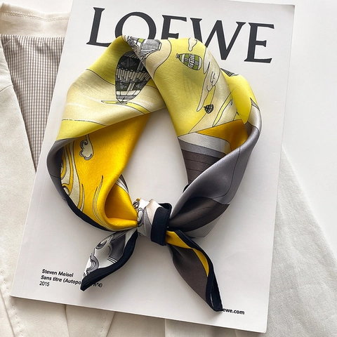 Mulberry Satin Printed Square Scarf Elegant Artistic Pattern Satin Luster Lightweight Neck Scarf Fashion Accessory For Women