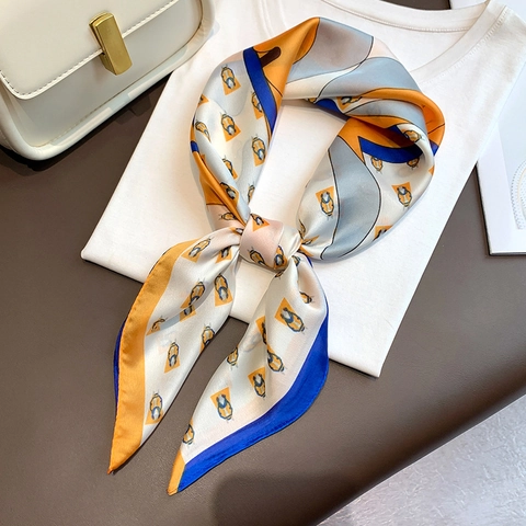 Women Faux Satin Square Scarf Equestrian Horse Print Satin Hair Band Neck Kerchief Elegant Vintage Contrast Color