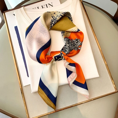 French Vintage Satin Square Scarf Equestrian Horse Head Harness Print Decorative Hair Tie Bag Ribbon Neck Wrap For Women