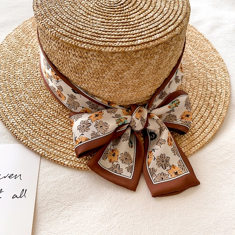 Retro Floral Print Skinny Scarf Faux Satin Twilly Handbag Ribbon Hair Band For Women Fashion Decorative Neck Tie
