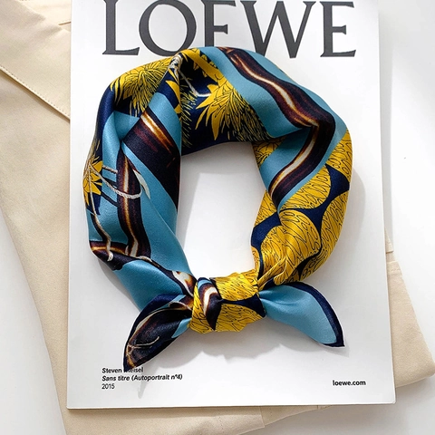 Damen Mode Maulbeerseide Quadratischer Schal Eleganter Blumen Streifen Druck Haarband Tasche Zubehör Halstuch Kleiner Schal