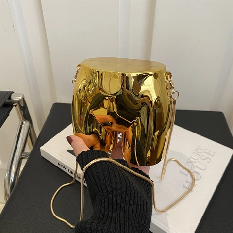 Bolso Bandolera de Acrílico Creativo con Forma de Cuerpo para Mujer Acabado de Espejo Bolso Pequeño de Cadena para Lápiz Labial