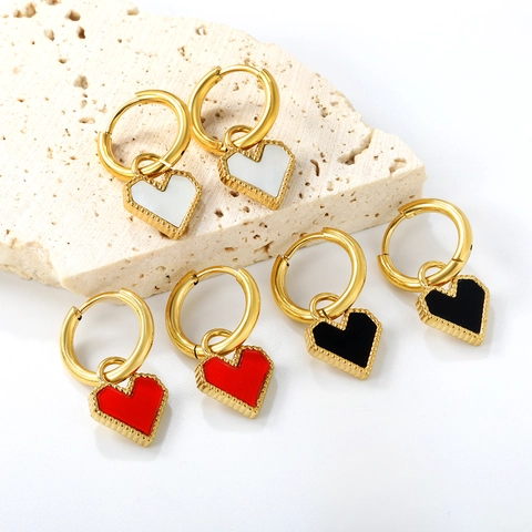 French Luxury Stainless Steel Gold Silver Plated Heart Cherry Hoop Earrings With Shell Enamel For Women Vintage Elegant Jewelry