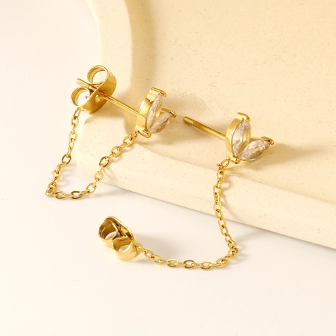 Marquise Zirkonia Edelstahl Ohrringe 18K Vergoldet Quastenkette Französischer Chic Minimalistisch Für Damen
