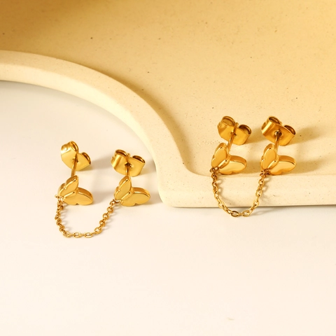 Pendientes De Botón De Mariposa Con Cadena Acero Inoxidable Chapado En Oro Joyería De Moda Regalo Para Mujeres