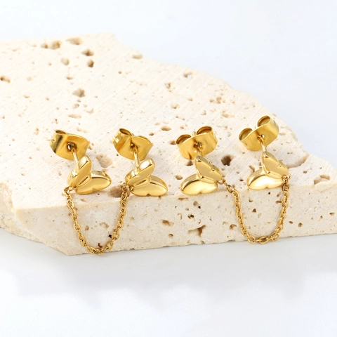 Pendientes De Botón De Mariposa Con Cadena Acero Inoxidable Chapado En Oro Joyería De Moda Regalo Para Mujeres