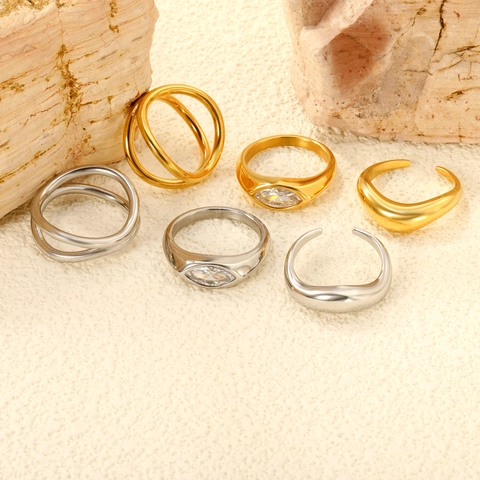 Anello Con Zircone Marquise Acciaio Inossidabile Placcato Oro 18K Minimalista Geometrico Vintage Gioielli Per Donna