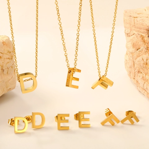 Initial Letter Necklace And Stud Earrings Stainless Steel Minimalist Personalized Fashion Accessories For Women