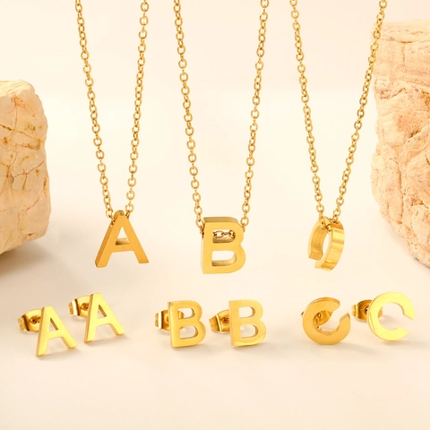 Initial Letter Necklace And Stud Earrings Stainless Steel Minimalist Personalized Fashion Accessories For Women