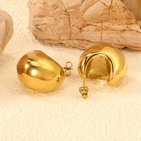 Chunky Stud Earrings Stainless Steel 18K Gold Plated High Polish Minimalist Teardrop Geometric Style For Women