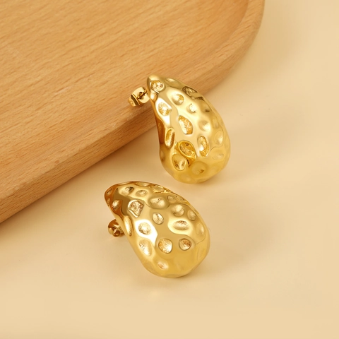 Hammered Water Drop Stud Earrings Stainless Steel Geometric Vintage Minimalist Metallic Jewelry For Women