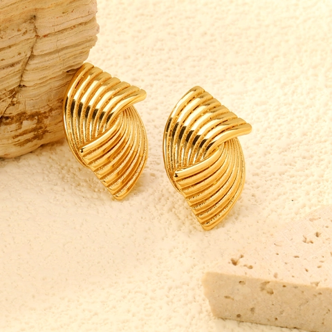 Orecchini A Lobo Curvi A Doppio Strato Placcati Oro 18K Acciaio Inossidabile Nervati Geometrici Lusso Per Donne