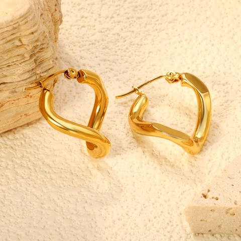Chunky Hoop Ohrringe Vergoldeter Edelstahl Unregelmäßige Geometrische Welle Stecker Hypoallergen Minimalistisch Damen