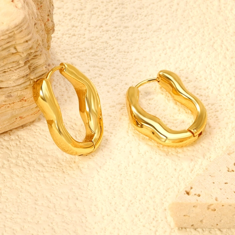 Onregelmatige Golf Ring Oorbellen Roestvrij Staal Verguld Geometrische Lava Stijl Minimalistisch Voor Dames