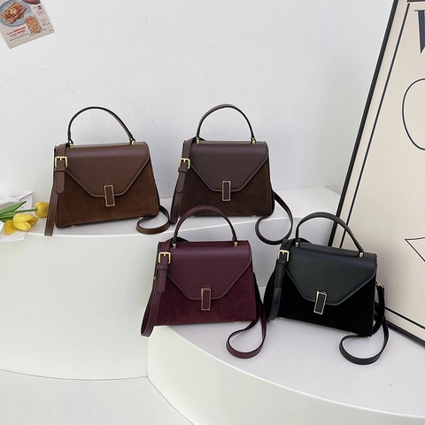 Retro Frosted Stitching Women Handbag PU Leather Small Square Shoulder Crossbody Bag With Metal Lock Elegant Designer Style Bags