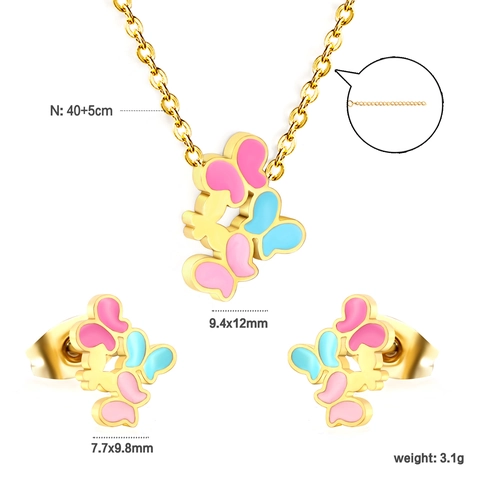 Sweet Stainless Steel Gold Plated Enamel Unicorn Butterfly Jewelry Set Rainbow Animal Necklace Earrings Bracelet For Kids Girls Women Cartoon Jewelry