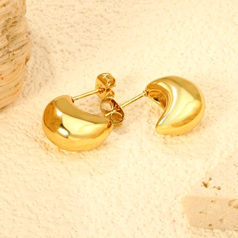 Orecchini A Lobo Acciaio Inossidabile Lucido Placcati Oro Minimalisti Forma Fagiolo Gioielli Geometrici Donna