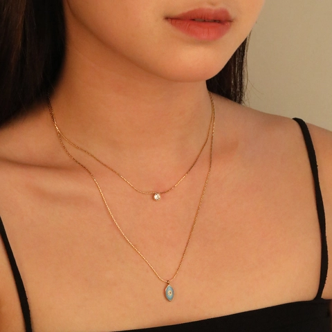 Collana In Acciaio Inossidabile A Doppio Strato Con Ciondolo Occhio Di Allah In Smalto Blu E Zircone Rotondo Per Donna