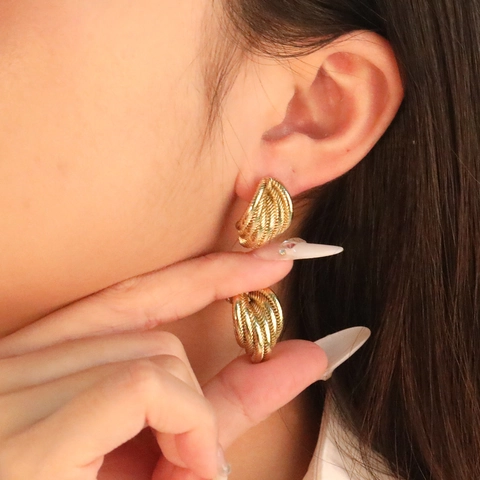 Stainless Steel Twisted Rope Texture Hoop Stud Earrings Gold Plated Minimalist Geometric Jewelry For Women