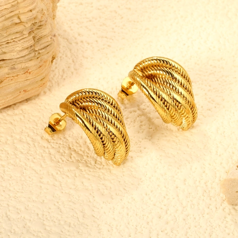 Stainless Steel Twisted Rope Texture Hoop Stud Earrings Gold Plated Minimalist Geometric Jewelry For Women