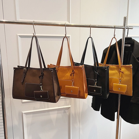 Women Large Capacity Tote Bag Splicing PU Faux Suede Shoulder Bag With Coin Purse Fashion Commuting Handbag For Daily