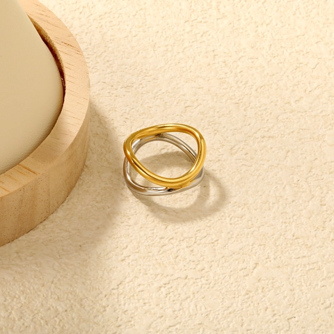 Anello In Acciaio Inossidabile Colore Oro E Argento Minimalista Geometrico Irregolare Più Strati Gioielli Per Donne