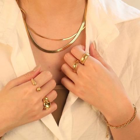 Flat Herringbone Snake Chain Necklace Stainless Steel Gold Plated Minimalist Layered Choker For Women
