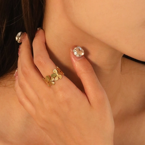 Blumen Ring Für Damen 18K Vergoldet Edelstahl Verstellbar Offen Zartes Florales Design Minimalistischer Schmuck