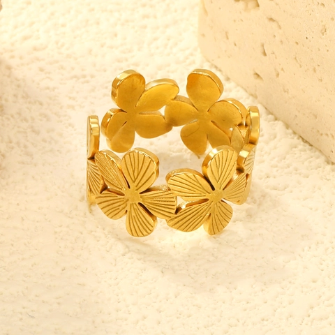 Blumen Ring Für Damen 18K Vergoldet Edelstahl Verstellbar Offen Zartes Florales Design Minimalistischer Schmuck