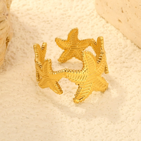 Anello Regolabile Aperto Stella Marina Acciaio Inossidabile Oceano Vacanza Placcato Oro Gioielli Moda Donne