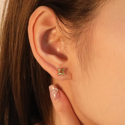 Geometric Square Stud Earrings Stainless Steel Hollow Twisted Minimalist Design Commuter Jewelry For Women