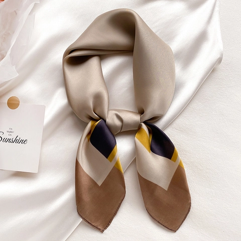Eleganter Quadratischer Schal Geometrisches Farblock Satin Polyester Glattes Halstuch Stirnband Schicker Haarwickel Für Damen