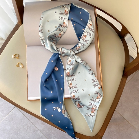 Skinny Sjaal Lange Strip Bedrukte Satijnachtige Polyester Stropdas Haarband Tas Wrap Voor Vrouwen Frans
