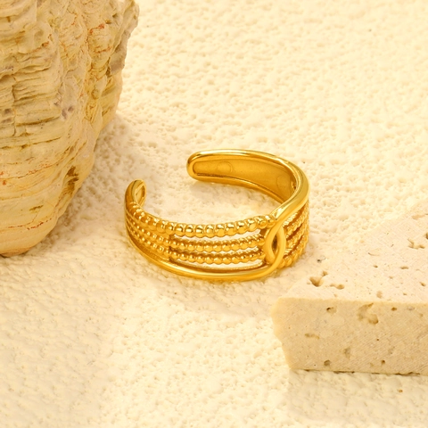 Heart Shaped Open Ring Stainless Steel Adjustable Irregular Geometric Wave Design Gold Color Fashion Jewelry For Women