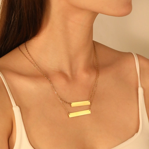 Minimalist Stainless Steel Rectangle Bar Pendant Necklace For Women Men Gold Silver Plated Hip Hop Jewelry Adjustable