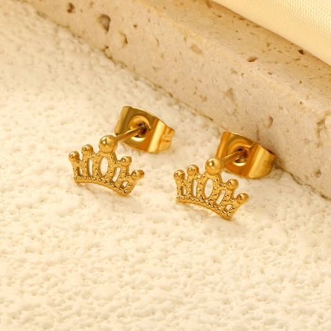 Tiny Crown Stud Earrings Stainless Steel Minimalist Geometric Chic Dainty Ear Jewelry For Women Daily Wear