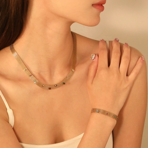 Collana In Maglia Di Acciaio Inossidabile Con Strass Colorati Placcata Oro Gioielli Bohemian Di Lusso Per Donna